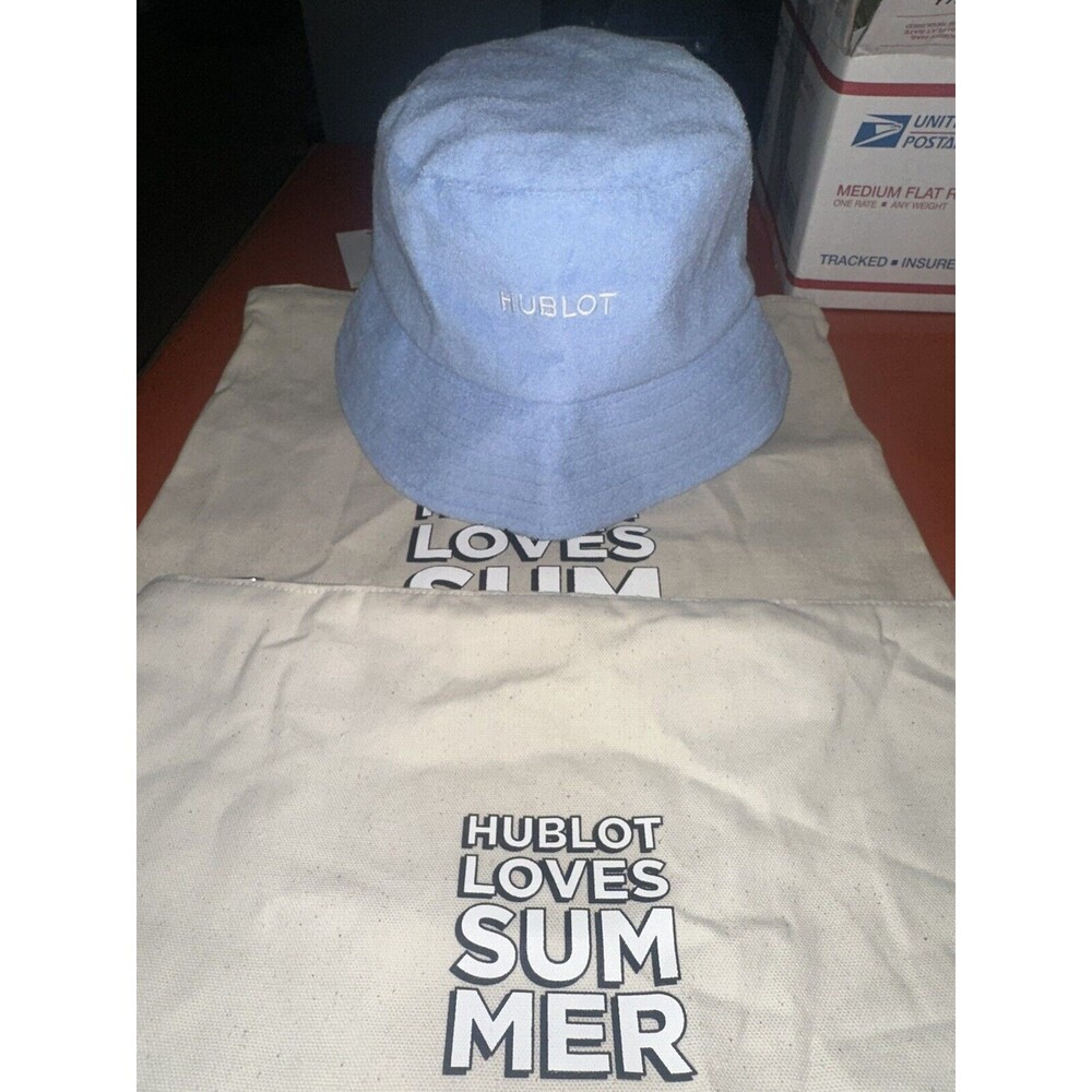 Unisex Hublot Loves Summer Blue Cotton Bucket Hat and Bags